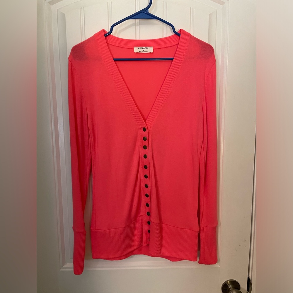 Zenana Bright Coral Cardigan